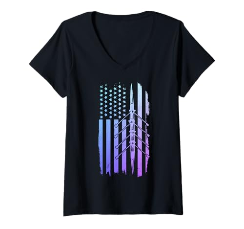 Damen Patriotisches Rudern Amerikanische Flagge Crew Funny Rower Coxswain T-Shirt mit V-Ausschnitt Damen Patriotisches Rudern Amerikanische Flagge Crew Funny Rower Coxswain T-Shirt mit V-Ausschnitt von We Love Rowing - Apparel & Gifts