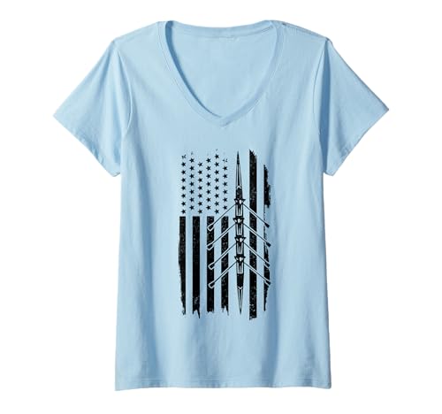 Damen Rudern Amerikanische Flagge Crew Patriotic Rower Coxswain Vintage T-Shirt mit V-Ausschnitt Damen Rudern Amerikanische Flagge Crew Patriotic Rower Coxswain Vintage T-Shirt mit V-Ausschnitt von We Love Rowing - Apparel & Gifts
