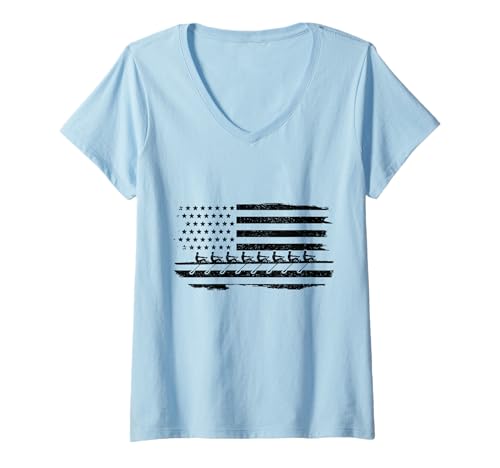 Damen Rudern Amerikanische Flagge Crew Patriotic Rower Coxswain Vintage T-Shirt mit V-Ausschnitt Damen Rudern Amerikanische Flagge Crew Patriotic Rower Coxswain Vintage T-Shirt mit V-Ausschnitt von We Love Rowing - Apparel & Gifts