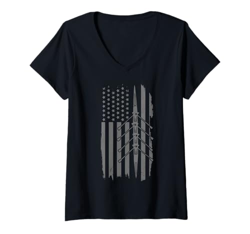 Damen Rudern Amerikanische Flagge Crew Patriotic Rower Coxswain Vintage T-Shirt mit V-Ausschnitt Damen Rudern Amerikanische Flagge Crew Patriotic Rower Coxswain Vintage T-Shirt mit V-Ausschnitt von We Love Rowing - Apparel & Gifts
