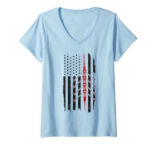 Damen Rudern Amerikanische Flagge Crew Patriotic Rower Coxswain Vintage T-Shirt mit V-Ausschnitt Damen Rudern Amerikanische Flagge Crew Patriotic Rower Coxswain Vintage T-Shirt mit V-Ausschnitt von We Love Rowing - Apparel & Gifts