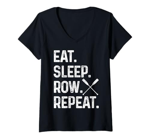 Damen Rudern Eat Sleep Repeat Crew Funny Rower Coxswain Sculling T-Shirt mit V-Ausschnitt Damen Rudern Eat Sleep Repeat Crew Funny Rower Coxswain Sculling T-Shirt mit V-Ausschnitt von We Love Rowing - Apparel & Gifts