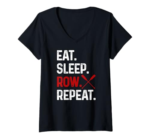 Damen Rudern Eat Sleep Repeat Crew Funny Rower Coxswain Sculling T-Shirt mit V-Ausschnitt Damen Rudern Eat Sleep Repeat Crew Funny Rower Coxswain Sculling T-Shirt mit V-Ausschnitt von We Love Rowing - Apparel & Gifts