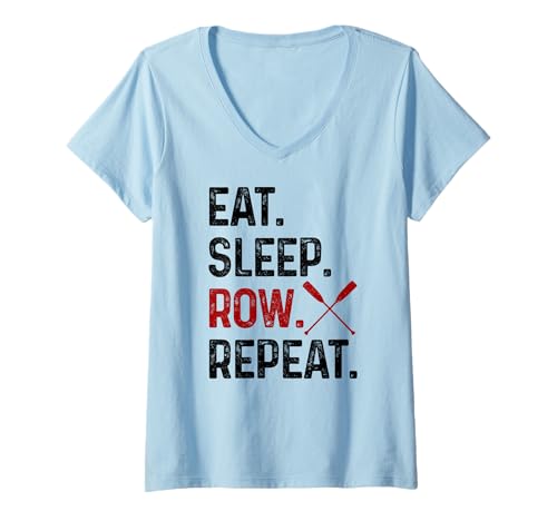 Damen Rudern Eat Sleep Repeat Crew Funny Rower Coxswain Sculling T-Shirt mit V-Ausschnitt Damen Rudern Eat Sleep Repeat Crew Funny Rower Coxswain Sculling T-Shirt mit V-Ausschnitt von We Love Rowing - Apparel & Gifts