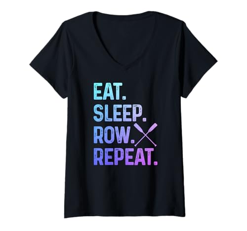 Damen Rudern Eat Sleep Repeat Crew Funny Rower Coxswain Sculling T-Shirt mit V-Ausschnitt Damen Rudern Eat Sleep Repeat Crew Funny Rower Coxswain Sculling T-Shirt mit V-Ausschnitt von We Love Rowing - Apparel & Gifts