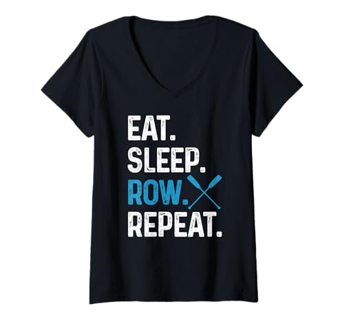 Damen Rudern Eat Sleep Repeat Crew Funny Rower Coxswain Sculling T-Shirt mit V-Ausschnitt Damen Rudern Eat Sleep Repeat Crew Funny Rower Coxswain Sculling T-Shirt mit V-Ausschnitt von We Love Rowing - Apparel & Gifts