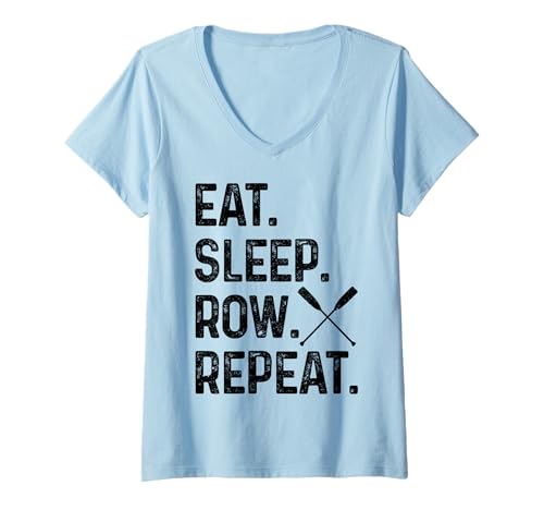 Damen Rudern Eat Sleep Repeat Crew Funny Rower Coxswain Sculling T-Shirt mit V-Ausschnitt Damen Rudern Eat Sleep Repeat Crew Funny Rower Coxswain Sculling T-Shirt mit V-Ausschnitt von We Love Rowing - Apparel & Gifts