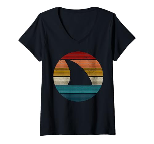 Damen Haifischflossen, Vintage, Tauchen, Surfen, Retro, Taucher, Geschenk T-Shirt mit V-Ausschnitt Damen Haifischflossen, Vintage, Tauchen, Surfen, Retro, Taucher, Geschenk T-Shirt mit V-Ausschnitt von We Love Shark - Apparel & Gifts