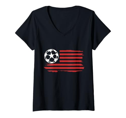 Damen American Flag Patriotic T-Shirt mit V-Ausschnitt von We Love Soccer - Apparel & Gifts