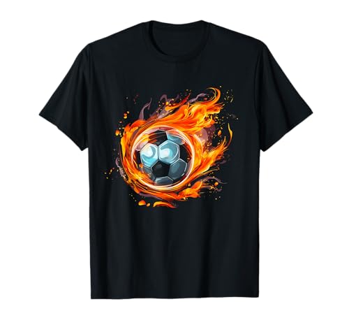 Fußball Flammen brennende Kinder Jungen Fußballspieler T-Shirt Fußball Flammen brennende Kinder Jungen Fußballspieler T-Shirt von We Love Soccer
