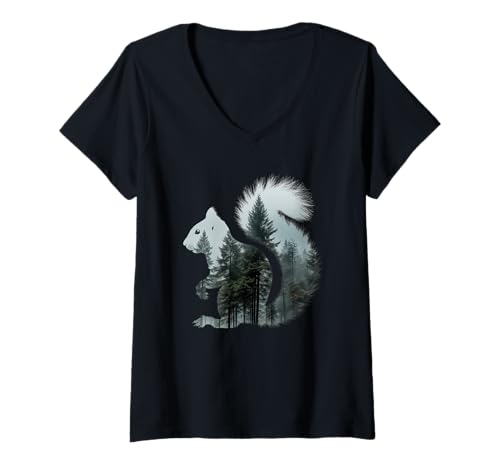 Damen Eichhörnchen Kiefer Waldjäger Natur Niedlich Eichhörnchen T-Shirt mit V-Ausschnitt Damen Eichhörnchen Kiefer Waldjäger Natur Niedlich Eichhörnchen T-Shirt mit V-Ausschnitt von We Love Squirrels