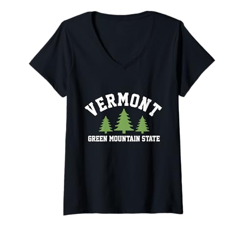 Damen Bundesstaat Vermont Green Mountain T-Shirt mit V-Ausschnitt Damen Bundesstaat Vermont Green Mountain T-Shirt mit V-Ausschnitt von We Love Vermont - Apparel & Gifts