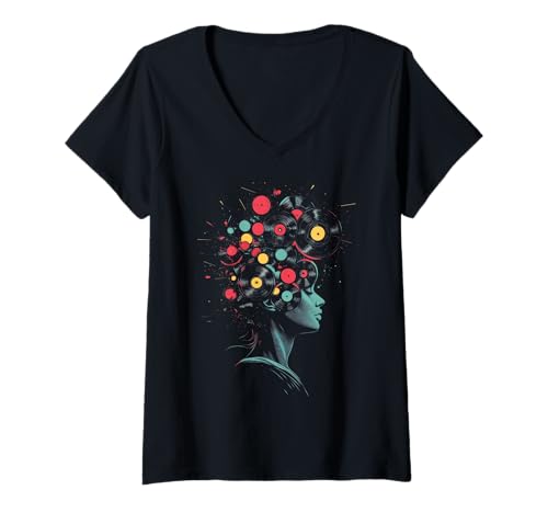 Damen Schallplattensammler DJ Retro Musikliebhaber Audiophile T-Shirt mit V-Ausschnitt Damen Schallplattensammler DJ Retro Musikliebhaber Audiophile T-Shirt mit V-Ausschnitt von We Love Vinyl Records - DJ Apparel & Gifts