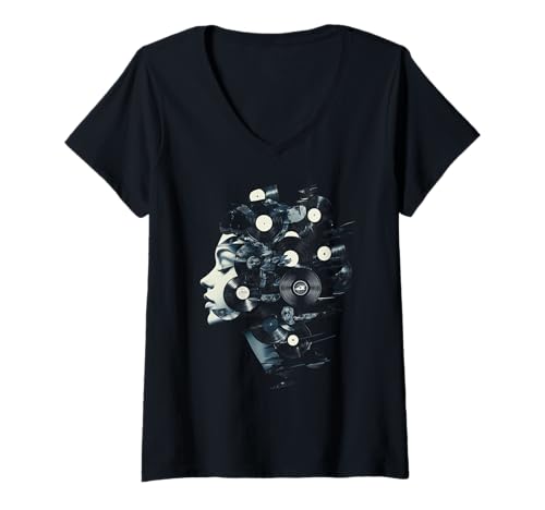 Damen Schallplattensammler DJ Retro Musikliebhaber Audiophile T-Shirt mit V-Ausschnitt Damen Schallplattensammler DJ Retro Musikliebhaber Audiophile T-Shirt mit V-Ausschnitt von We Love Vinyl Records - DJ Apparel & Gifts