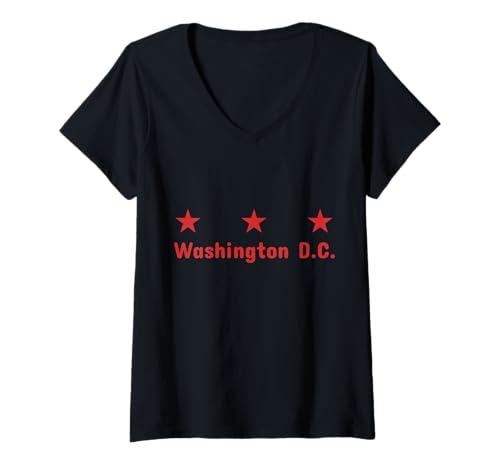 Damen Washington D.C. Flagge Pride T-Shirt mit V-Ausschnitt von We Love Washington D.C. - Apparel & Gifts