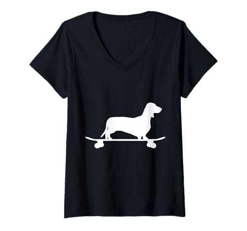 Damen Dackel Skateboard Wiener Dog Lover Funny Skater T-Shirt mit V-Ausschnitt von We Love Wiener Dogs - Dachshund Apparel & Gifts