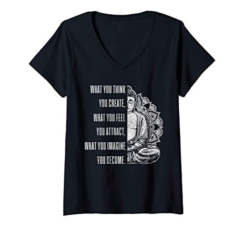 Damen Buddha Spiritueller Spruch Mandala Buddhismus Yoga Geschenk T-Shirt mit V-Ausschnitt Damen Buddha Spiritueller Spruch Mandala Buddhismus Yoga Geschenk T-Shirt mit V-Ausschnitt von We Love Yoga - Vintage Buddha Designs Co.