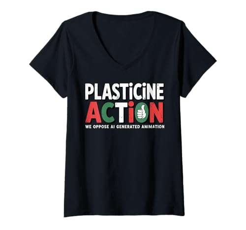 Damen Plastilin-Aktion T-Shirt mit V-Ausschnitt Damen Plastilin-Aktion T-Shirt mit V-Ausschnitt von We Oppose AI Generated Animation