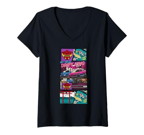 Damen Japanische JDM Tokyo Japan Drift King Race Car Grafik T-Shirt mit V-Ausschnitt Damen Japanische JDM Tokyo Japan Drift King Race Car Grafik T-Shirt mit V-Ausschnitt von We Race Apparel