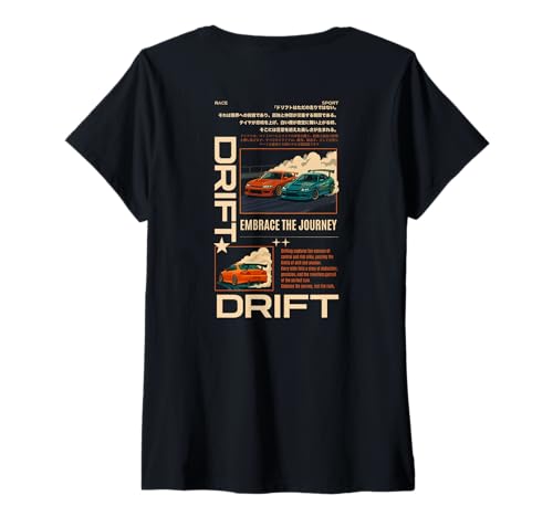 Damen Vintage japanische JDM Tokyo Japan Drift Race Car Grafik T-Shirt mit V-Ausschnitt Damen Vintage japanische JDM Tokyo Japan Drift Race Car Grafik T-Shirt mit V-Ausschnitt von We Race Apparel