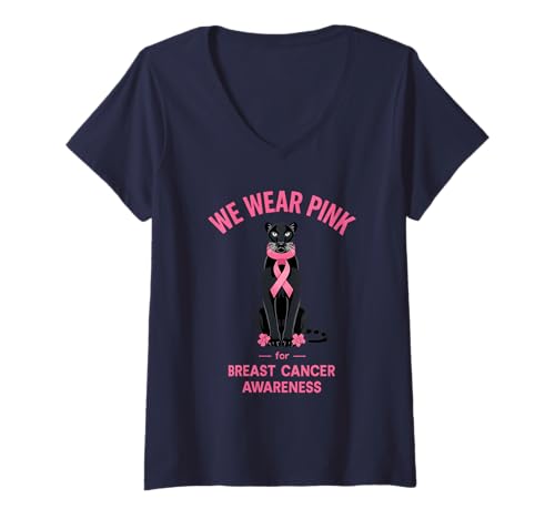 Damen Panther We Wear Pink Awareness Awareness Oktober T-Shirt mit V-Ausschnitt Damen Panther We Wear Pink Awareness Awareness Oktober T-Shirt mit V-Ausschnitt von We Wear Pink October Panther Breast Cancer Co.