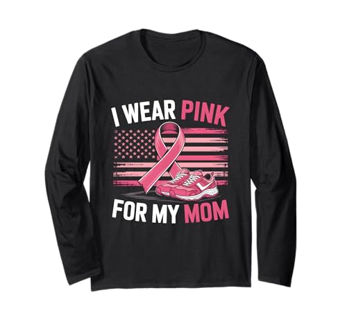 I Wear Pink for My Mom Sneakers USA Flag Kinder Herren Jugend Langarmshirt I Wear Pink for My Mom Sneakers USA Flag Kinder Herren Jugend Langarmshirt von We walk for Mom Breast Cancer Awareness
