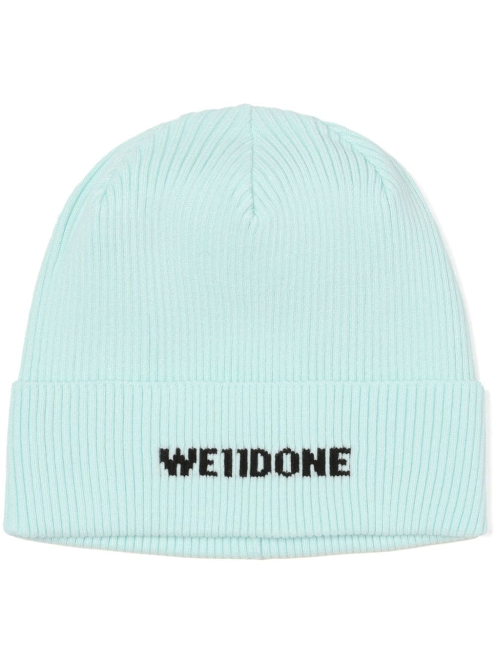 We11done Gerippte Beanie mit Logo - Blau von We11done