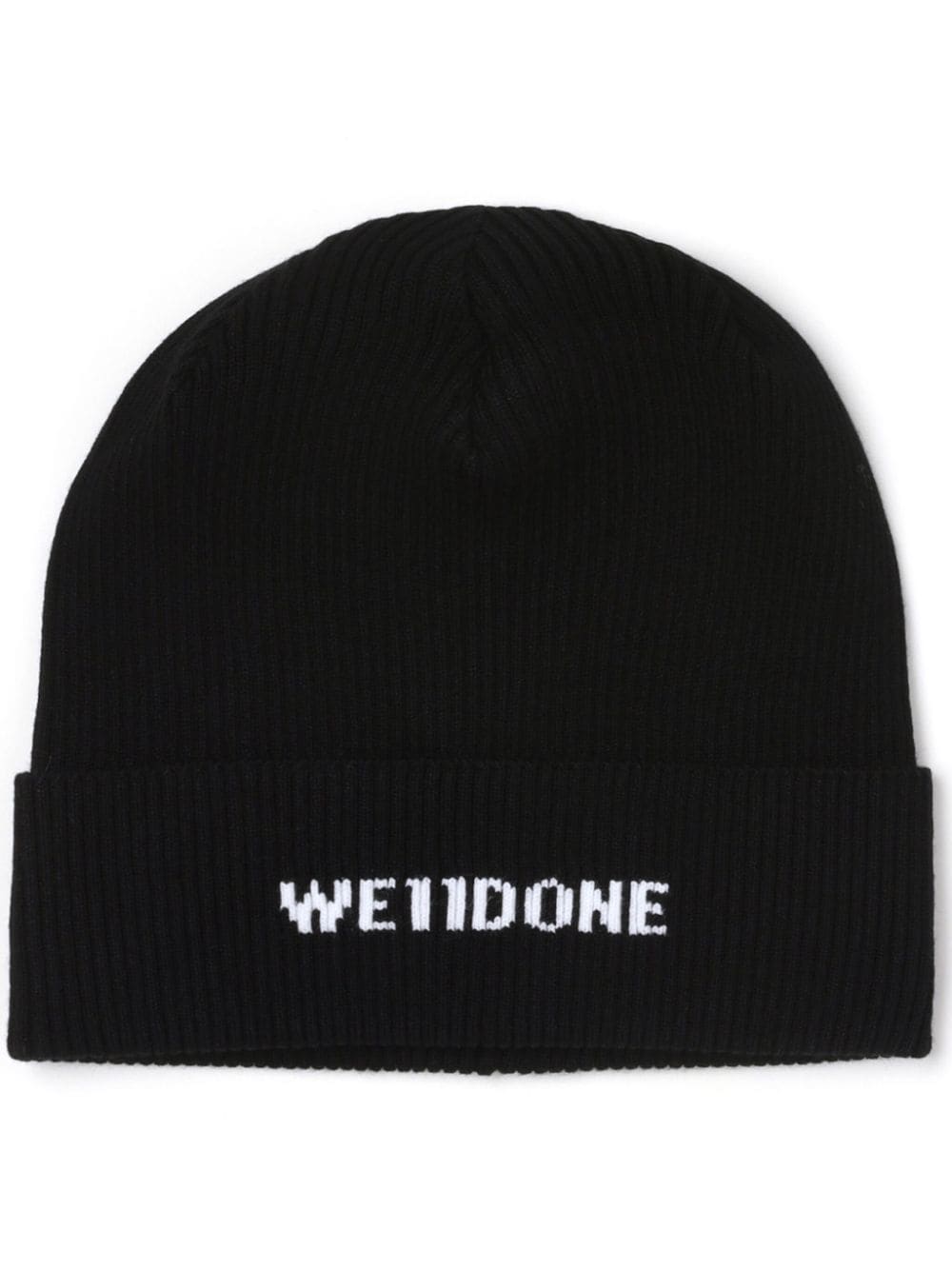 We11done Gerippte Intarsien-Beanie - Schwarz von We11done