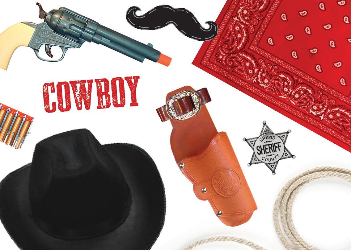 Kinder Cowboy Kostüm Box Mit Dress Up Hut, Pistole, Bandana, Lasso, Sheriff Abzeichen in Entzückender Koffer Geschenkbox von WeAreKnottyKid