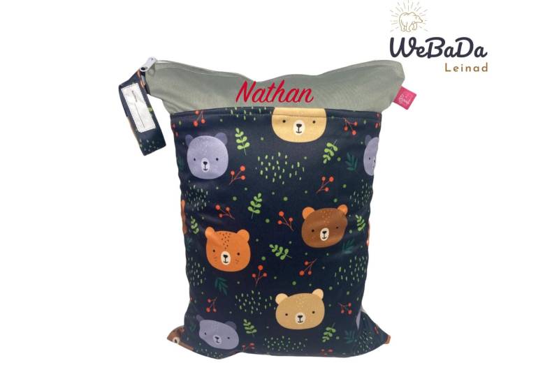 Personalisierbarer Wetbag "Bär" | Ca. 30 X 40 cm Für Feuchte Kleidung, Wechselwäsche, Stoffwindeln - Waschbar & Geruchsdicht von WeBaDaLEINAD