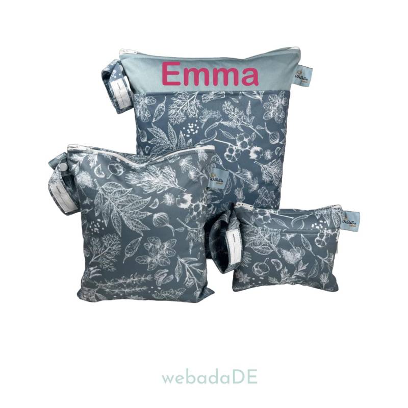 Wetbag 3Er Set Mit Namen "Kräuter & Zweige" Für Wechselsachen, Windeln, Wickelsachen, Waschlappen Geschenk Babys, Kinder, Eltern von WeBaDaLEINAD