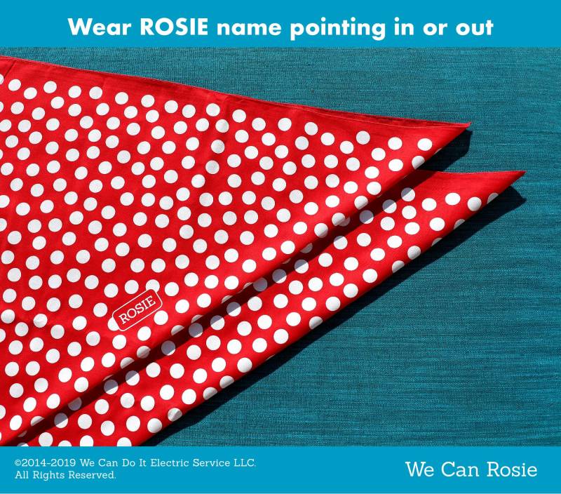 Sale Rosie The Riveter Kostüm Kit, Bandana in Rot Gepunktet Und Pin Namen Patch Für Halloween Kostüm, Basic Kit von WeCanRosie