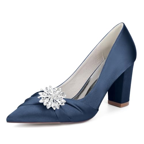 Blockabsatz Brautschuhe Pumps Damen Strass Satin Spitz Zehen Hochzeitsschuhe Brautjungfernschuhe 22014-1Y,Marine,42 EU Blockabsatz Brautschuhe Pumps Damen Strass Satin Spitz Zehen Hochzeitsschuhe Brautjungfernschuhe 22014-1Y,Marine,42 EU von WeFloHsL