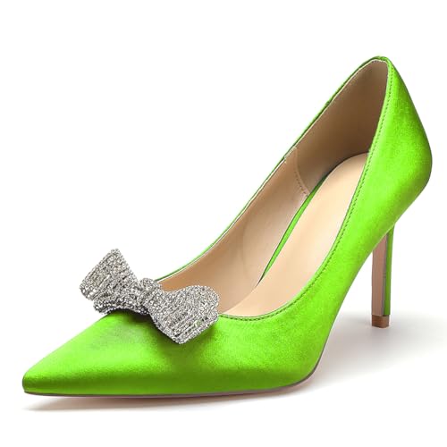 Damen Brautschuhe High Heels Pumps Spitzschuh Satin Schleife Strass Kleid Hochzeitsschuhe,Lime,36 EU Damen Brautschuhe High Heels Pumps Spitzschuh Satin Schleife Strass Kleid Hochzeitsschuhe,Lime,36 EU von WeFloHsL