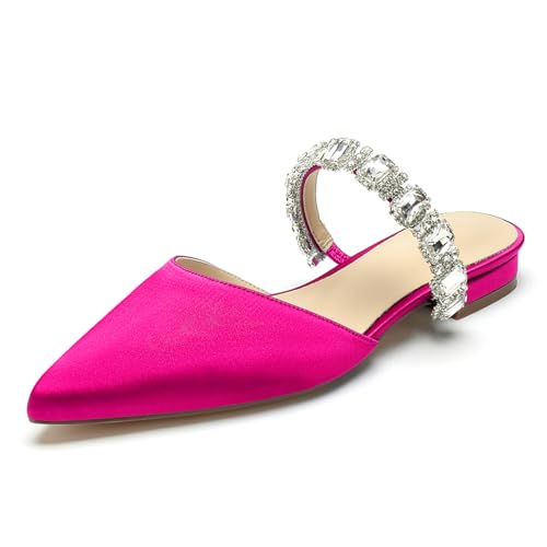 Damen Flache Hochzeitsschuhe Mules Sandalen Mit Strass Riemchen Spitze Zehen Satin Loafer Party Brautschuhe,Fuchsia,37 EU Damen Flache Hochzeitsschuhe Mules Sandalen Mit Strass Riemchen Spitze Zehen Satin Loafer Party Brautschuhe,Fuchsia,37 EU von WeFloHsL