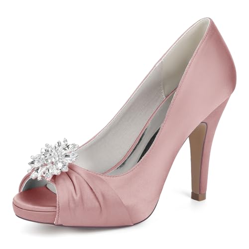 Damen High Heels Plateau Hochzeitsschuhe Peep Toe Pumps Strass Satin Abend Party Schuhe 718-1Y,Blush,40 EU Damen High Heels Plateau Hochzeitsschuhe Peep Toe Pumps Strass Satin Abend Party Schuhe 718-1Y,Blush,40 EU von WeFloHsL