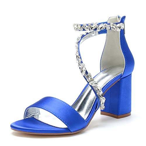Frauen Offene Zehen Hochzeitsschuhe Blockabsatz 8Cm Riemchensandalen Satin Strass Brautjungfer Abend Brautschuhe 1151-14,Blau,39 EU Frauen Offene Zehen Hochzeitsschuhe Blockabsatz 8Cm Riemchensandalen Satin Strass Brautjungfer Abend Brautschuhe 1151-14,Blau,39 EU von WeFloHsL