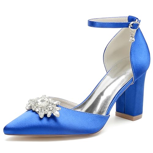 Satin Hochzeitsschuhe Blockabsatz Pumps Damen Knöchelriemen Strass Spitze Zehen Party Brautschuhe 22014-15TY,Blau,39 EU Satin Hochzeitsschuhe Blockabsatz Pumps Damen Knöchelriemen Strass Spitze Zehen Party Brautschuhe 22014-15TY,Blau,39 EU von WeFloHsL