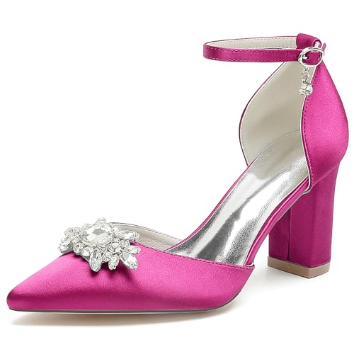 Satin Hochzeitsschuhe Blockabsatz Pumps Damen Knöchelriemen Strass Spitze Zehen Party Brautschuhe 22014-15TY,Fuchsia,37 EU Satin Hochzeitsschuhe Blockabsatz Pumps Damen Knöchelriemen Strass Spitze Zehen Party Brautschuhe 22014-15TY,Fuchsia,37 EU von WeFloHsL