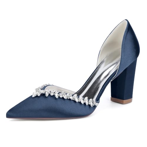Satin Hochzeitsschuhe Blockabsatz Pumps Damen Strass Spitze Zehen Brautschuhe Partyschuhe 22014-17YK,Marine,38 EU Satin Hochzeitsschuhe Blockabsatz Pumps Damen Strass Spitze Zehen Brautschuhe Partyschuhe 22014-17YK,Marine,38 EU von WeFloHsL