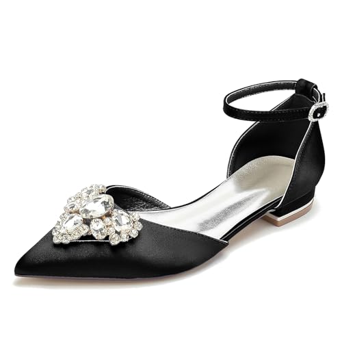WeFloHsL Damen Brautschuhe Flache Knöchelriemen Ballerinas Satin Strass Spitz Zehen Party Brautjungfernschuhe 18448-46D,Schwarz,40 EU WeFloHsL Damen Brautschuhe Flache Knöchelriemen Ballerinas Satin Strass Spitz Zehen Party Brautjungfernschuhe 18448-46D,Schwarz,40 EU von WeFloHsL