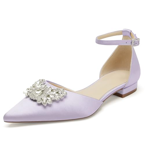 WeFloHsL Damen Flache Hochzeitsschuhe Ballerinas Mit Strass Knöchelriemen Satin Geschlossene Zehen Party Braut Abendschuhe,Light Purple,39 EU WeFloHsL Damen Flache Hochzeitsschuhe Ballerinas Mit Strass Knöchelriemen Satin Geschlossene Zehen Party Braut Abendschuhe,Light Purple,39 EU von WeFloHsL