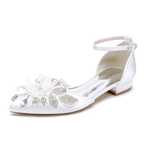 WeFloHsL Damen Satin Ballerinas Flache Hochzeitsschuhe Knöchelriemen Perlen Blumen Spitze Zehen Brautschuhe Abendschuhe 18448-46T,Weiß,38 EU WeFloHsL Damen Satin Ballerinas Flache Hochzeitsschuhe Knöchelriemen Perlen Blumen Spitze Zehen Brautschuhe Abendschuhe 18448-46T,Weiß,38 EU von WeFloHsL