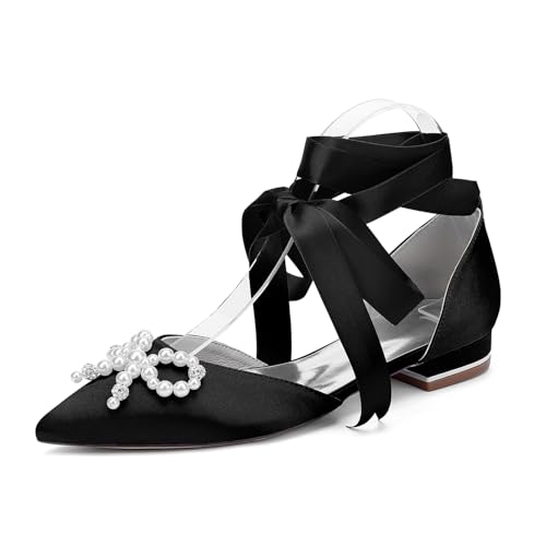 WeFloHsL Damen Satin Brautschuhe Flach Schnürung Ballerinas Perlen Spitze Zehen Hochzeitsschuhe Brautjungfer Abendschuhe 18448-15HS,Schwarz,43 EU WeFloHsL Damen Satin Brautschuhe Flach Schnürung Ballerinas Perlen Spitze Zehen Hochzeitsschuhe Brautjungfer Abendschuhe 18448-15HS,Schwarz,43 EU von WeFloHsL