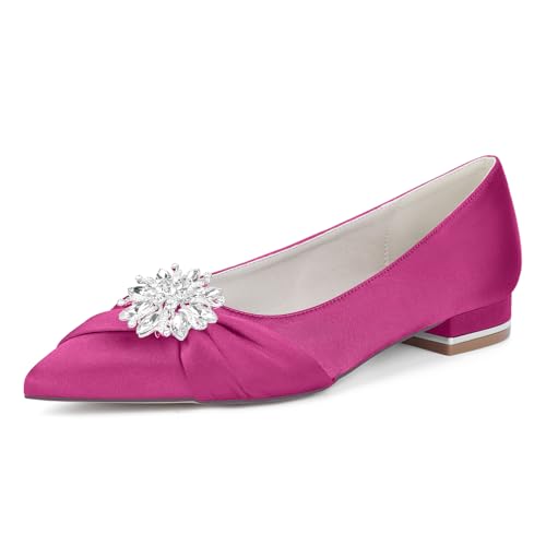 WeFloHsL Damen Satin Flache Brautschuhe Ballerinas Strass Spitze Zehen Party Hochzeitsschuhe 18447-1Y,Fuchsia,41 EU WeFloHsL Damen Satin Flache Brautschuhe Ballerinas Strass Spitze Zehen Party Hochzeitsschuhe 18447-1Y,Fuchsia,41 EU von WeFloHsL