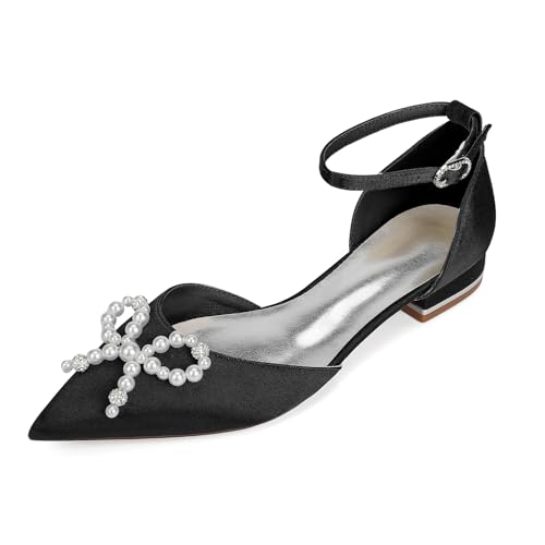 WeFloHsL Damen Satin Perlen Brautschuhe Flache Ballerinas Knöchelriemen Spitze Zehen Schleifen Flache Party Hochzeitsschuhe 18448-46HD,Schwarz,42 EU WeFloHsL Damen Satin Perlen Brautschuhe Flache Ballerinas Knöchelriemen Spitze Zehen Schleifen Flache Party Hochzeitsschuhe 18448-46HD,Schwarz,42 EU von WeFloHsL