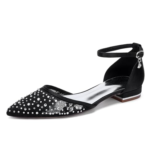 WeFloHsL Damen Spitze Flach Brautschuhe Ballerinas Knöchelriemen Spitze Zehen Strass Party Hochzeitsschuhe 18448-19YZ,Schwarz,41 EU WeFloHsL Damen Spitze Flach Brautschuhe Ballerinas Knöchelriemen Spitze Zehen Strass Party Hochzeitsschuhe 18448-19YZ,Schwarz,41 EU von WeFloHsL