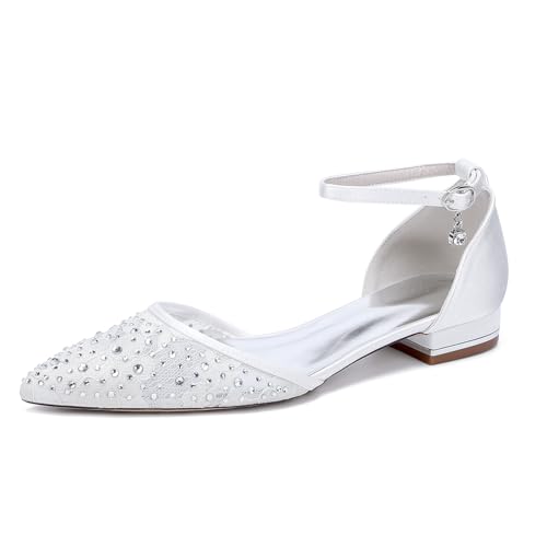 WeFloHsL Damen Spitze Flach Brautschuhe Ballerinas Knöchelriemen Spitze Zehen Strass Party Hochzeitsschuhe 18448-19YZ,Weiß,40 EU WeFloHsL Damen Spitze Flach Brautschuhe Ballerinas Knöchelriemen Spitze Zehen Strass Party Hochzeitsschuhe 18448-19YZ,Weiß,40 EU von WeFloHsL