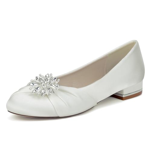 WeFloHsL Flache Brautschuhe Damen Runde Zehen Satin Ballerinas Strass Party Hochzeitsschuhe 1899-5Y,Elfenbein,38 EU WeFloHsL Flache Brautschuhe Damen Runde Zehen Satin Ballerinas Strass Party Hochzeitsschuhe 1899-5Y,Elfenbein,38 EU von WeFloHsL