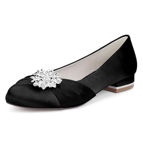 WeFloHsL Flache Brautschuhe Damen Runde Zehen Satin Ballerinas Strass Party Hochzeitsschuhe 1899-5Y,Schwarz,38 EU WeFloHsL Flache Brautschuhe Damen Runde Zehen Satin Ballerinas Strass Party Hochzeitsschuhe 1899-5Y,Schwarz,38 EU von WeFloHsL